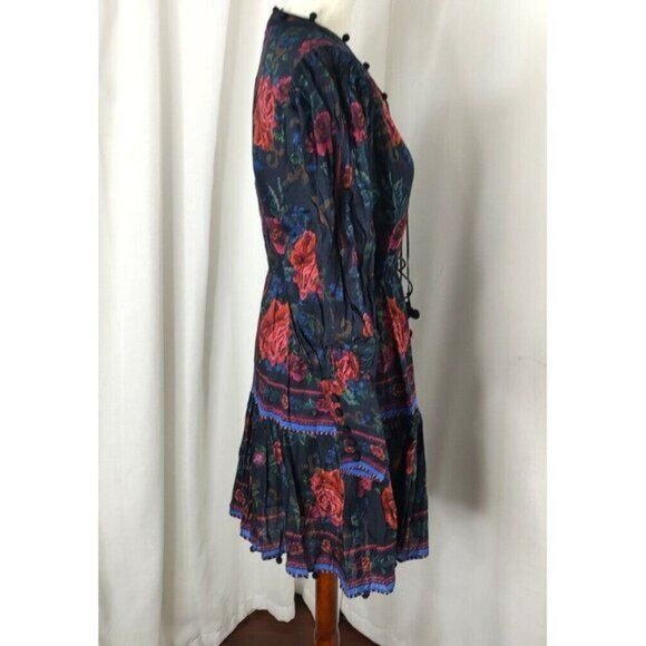 FARM Rio Mini Dress S Black Flower Tapestry Teal Floral Cottagecore Summer - Picture 10 of 16